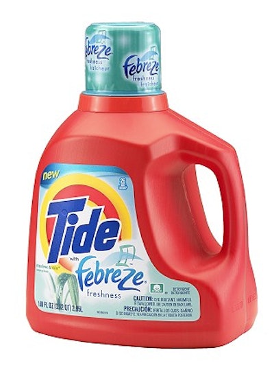 An on-cap shrink-sleeve label on laundry detergent bottles increases amount of packaging space available to P&G to introduce a l