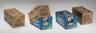 COMPACT KISSES. A retail-ready secondary pack for Hershey's bagged Kisses products makes an attractive shelf display, while mini