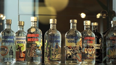 VARIED FLAVORS. Absolut produces a range of vodka flavors in ten glass bottle sizes.