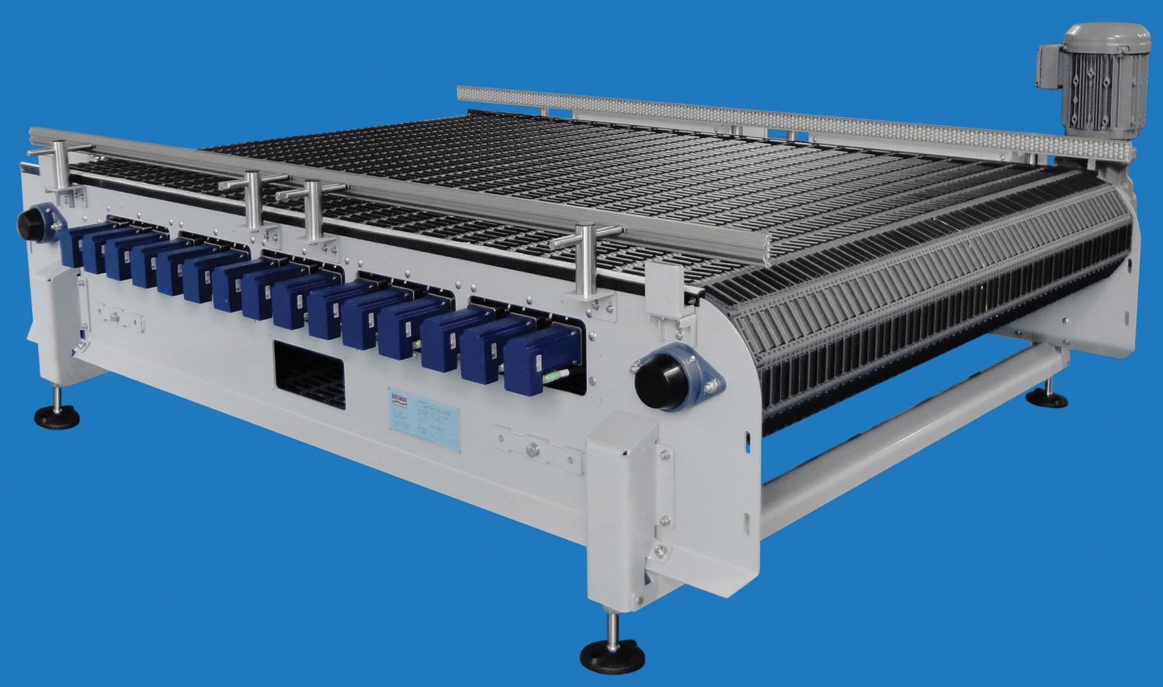 Alignment conveyor. The ARB alignment conveyor segment uses 16 ERD electric actuators to activate rollers on the belt to align moving packages in pallet layers.