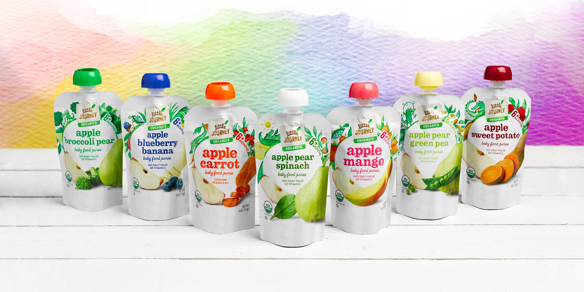 For pouched pure&eacute; snacks, Equator depicted animals interacting with the fruits and vegetables found in the products.