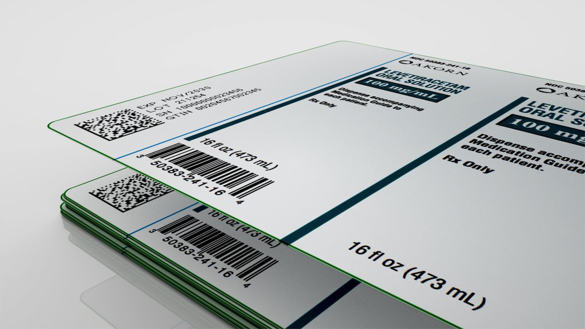 Akorn partnered with Platinum Press to produce readable, serialized labels, as shown in this rendered image.