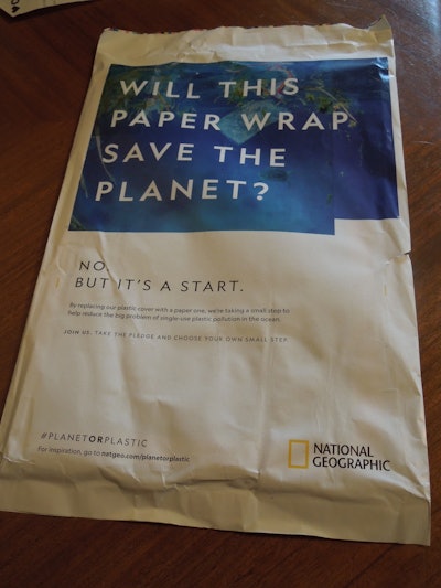National Geographic's June 2018 issue was mailed in a paper wrapper.