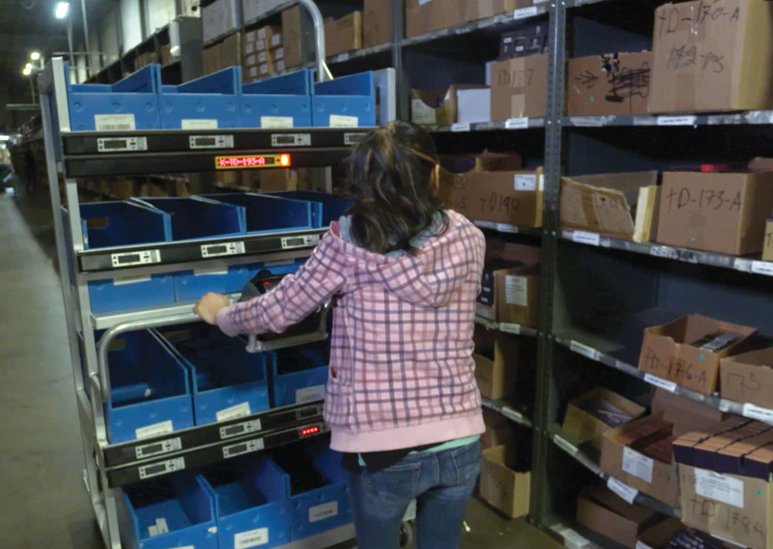Pick-to-light carts are a key to Capacity&rsquo;s method of batch picking orders.