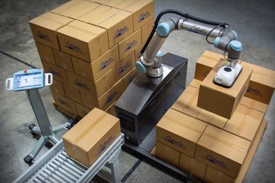 Columbia/Okura's miniPAL is a mobile collaborative palletizing product that integrates Universal Robot’s UR10e.