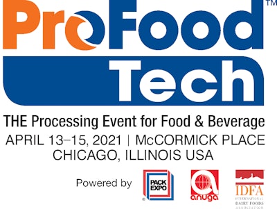 Exhibit sales are open for the return of ProFood Tech (April 13-15, 2021; McCormick Place, Chicago). Following one of the most influential events for food and beverage companies in 2019, ProFood Tech 2021 is set to attract an increasing number of executive-level decision makers with significant influence and purchasing power. Produced by three of the world’s trade show leaders – PACK EXPO, Koelnmesse (organizer of Anuga) and the International Dairy Foods Association (IDFA), ProFood Tech 2021 will display the future of food and beverage processing, drawing 6,000 professionals. The three-day event provides the unique opportunity for suppliers from across the globe to display their latest technologies in action for food and beverage manufacturers. More than just a trade show, ProFood Tech expands invaluable industry knowledge and connections through world-class education on the latest industry trends, engaging receptions and award ceremonies. “ProFood Tech has quickly become the place to see all that is new an