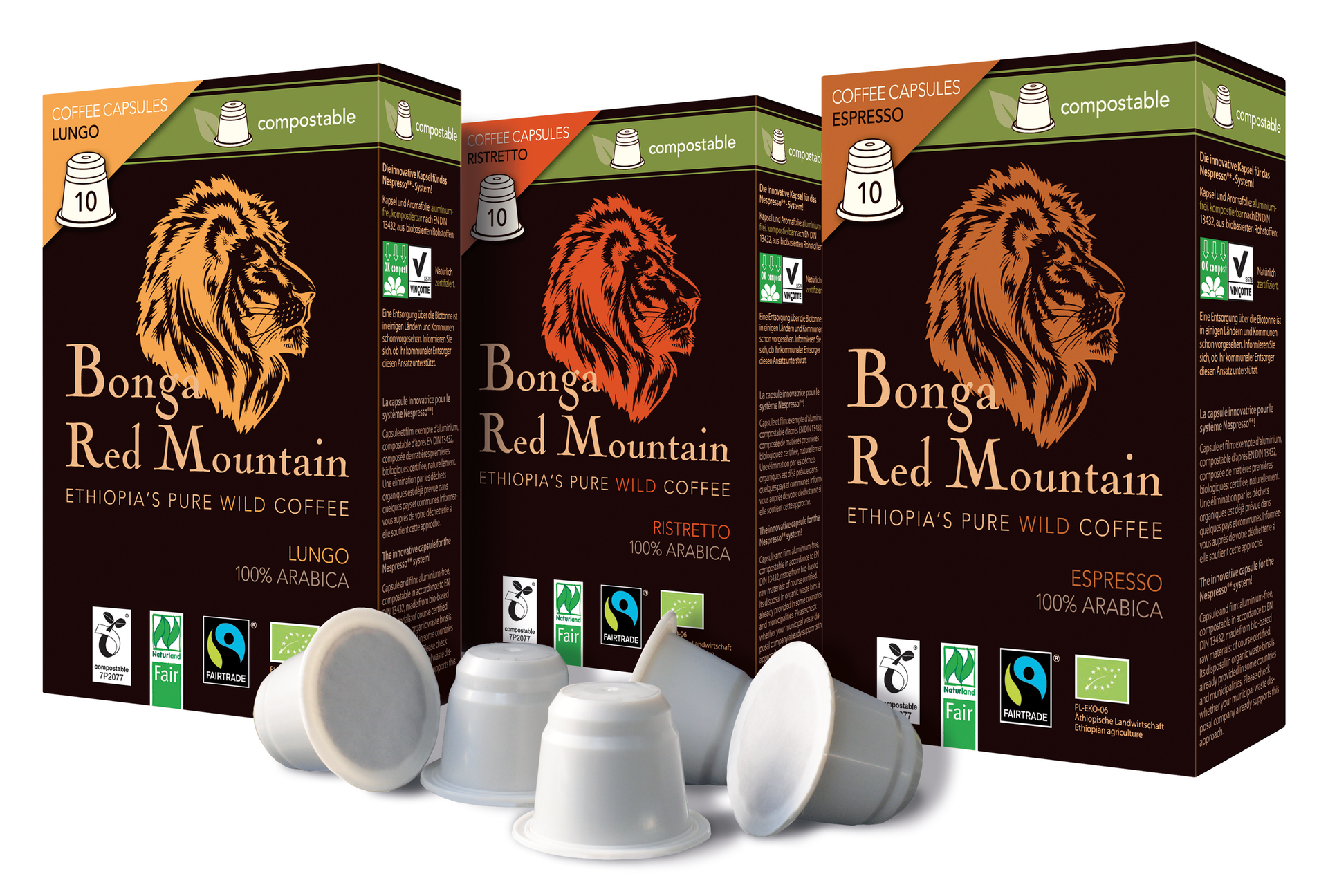 Bonga Red Coffee in compostable capsules