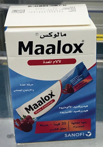 Maalox 20-count carton.