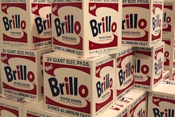 Brillo sculpture from 1964 not only pays homage to beautiful package graphics, the Brillo boxes were produced in a 'factory' and displayed like products on a store shelf.