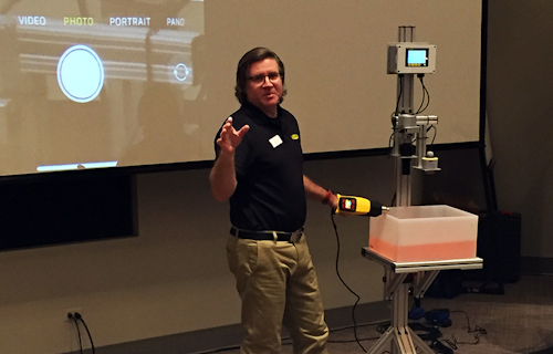 Vega’s Greg Tischler demonstrates the effects of heat in the atmosphere on both radar and ultrasonic technologies.