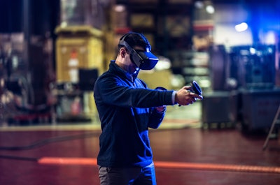 Virtual reality provides an immersive experience. When the user puts the Oculus headset on, first, a force field is set up around them and lights up to alert them if they are passing a boundary. A game-like representation of the machine provides a rich environment for training and understanding machine functionality and diagnostics.