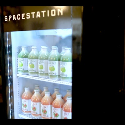 Finished Nectr THC-infused seltzers as they’d appear in a display cooler.