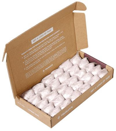 The two corrugated cartons containing the laundry and dishwasher bars are flexo printed on both sides with quippy, fun instructions, forgoing the need for inserts and ensuring each bar is used as intended.