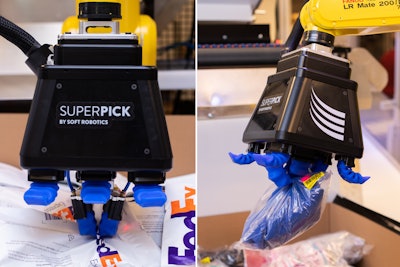 Soft Robotics SuperPick Polybag Picking System provides e-commerce operations the ability to automate the handling, scanning, and loading of outbound orders and returns of polybagged items or self-sealing mailer bags.
