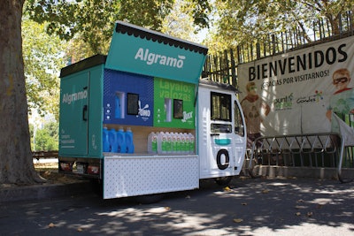 Upon the first purchase of a product, the consumer pays for both the product and the refillable smart packaging, which includes an RFID label costing approximately 0.35 cents.