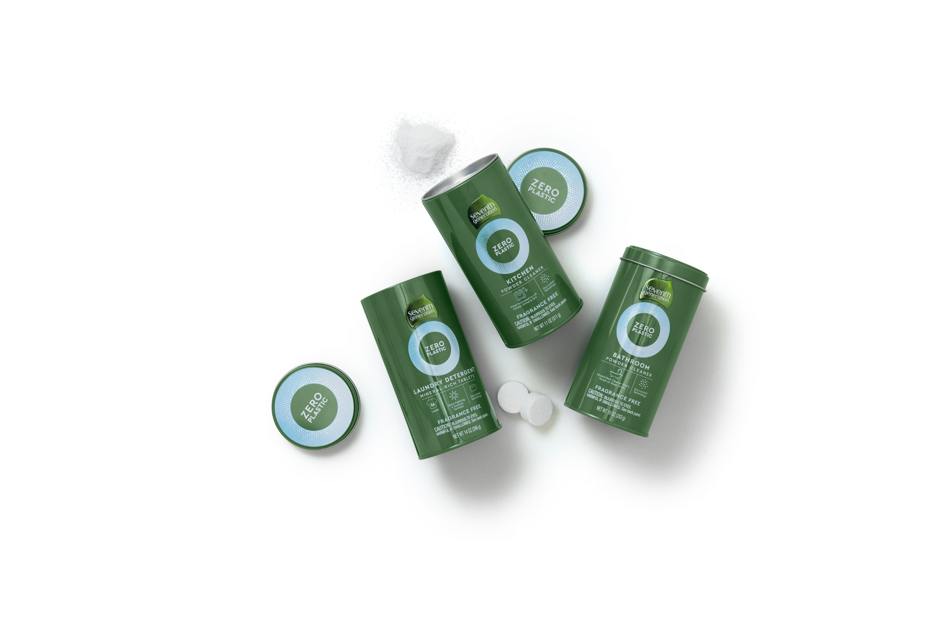 The new line from Seventh Generation includes powders as well as tablets.