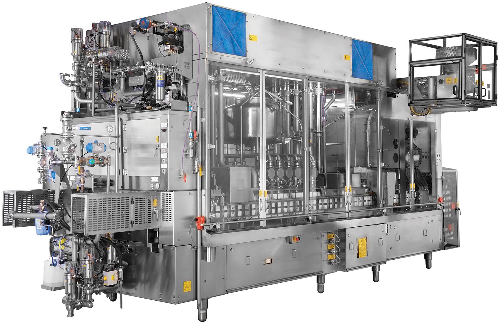 The EH-84 gable top carton filler features servo motors that bring multiple advantages in positioning accuracy and sanitation.