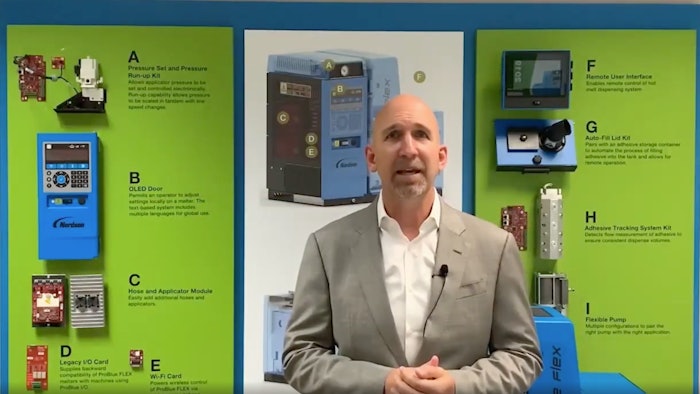 Greg Merk, Executive VP, Nordson Adhesives, kick's off Nordson's demo during PACK EXPO Connects.