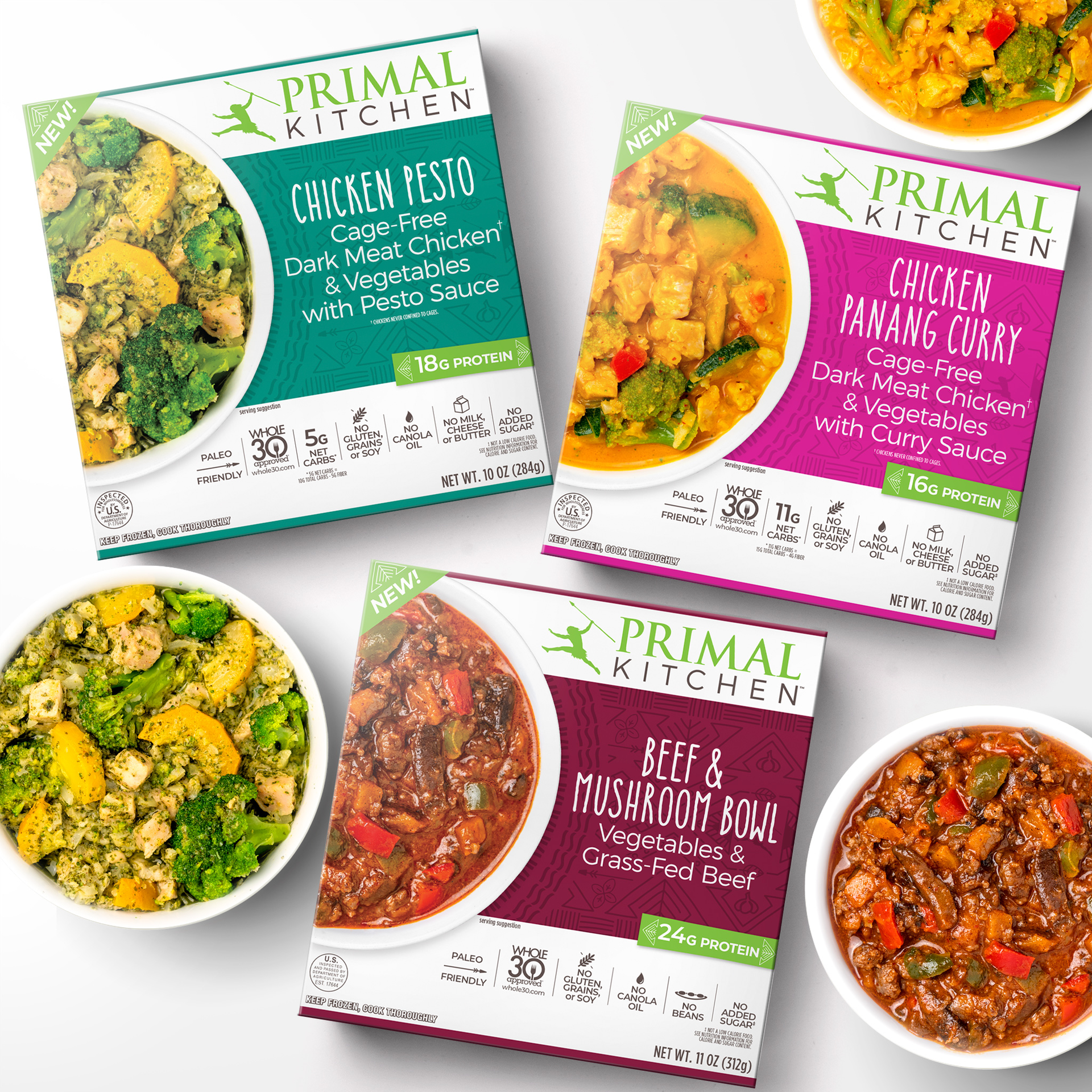 Caption: Primal Kitchen&rsquo;s new line of bowls and skillets, launched in April 2020, are available D2C via Thrive Market, or in leading retailers like Walmart, Whole Foods, Wegmans and more.