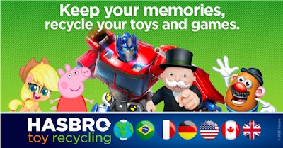 Marketing for Hasbro's recycling program.