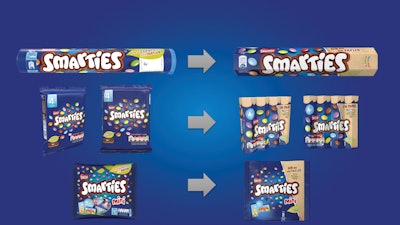 The redesign of three iconic Smarties packages was necessary in order to convert from paper to plastic.