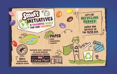 Part of Nestlé’s goal is to change consumer behavior around the use of packaging. On-pack messaging for Smarties encourages recycling of the packaging after use.