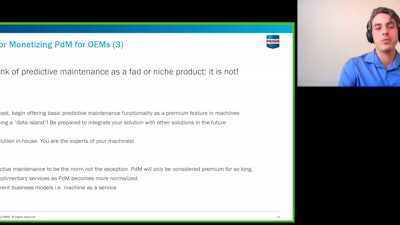 Blake Griffin, senior analyst, Interact Analysis presenting on predictive maintenance strategies at PMMI's Executive Leadership Conference.