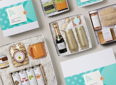 Gift givers can customize their gifts by selecting from hundreds of possibilities. No two gift orders are alike, making the format ripe for digitally printed packaging and messaging.