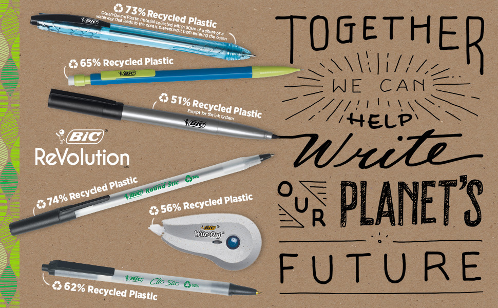 The new BIC ReVolution line is the brand&rsquo;s first full range of eco-friendly stationery items, including ball pens, mechanical pencils, permanent markers, and correction tape.
