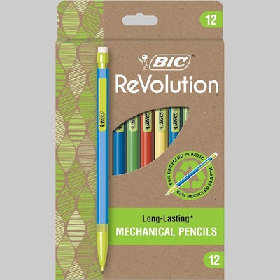 The new BIC ReVolution line is the brand’s first full range of eco-friendly stationery items, including ball pens, mechanical pencils, permanent markers, and correction tape.