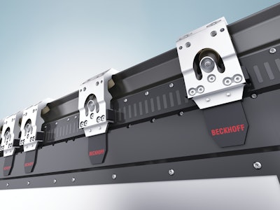 Mechanically robust encoder flags on wireless XTS movers communicate their position to motor modules via EtherCAT. The Brenton M2000 has 12 of these movers.