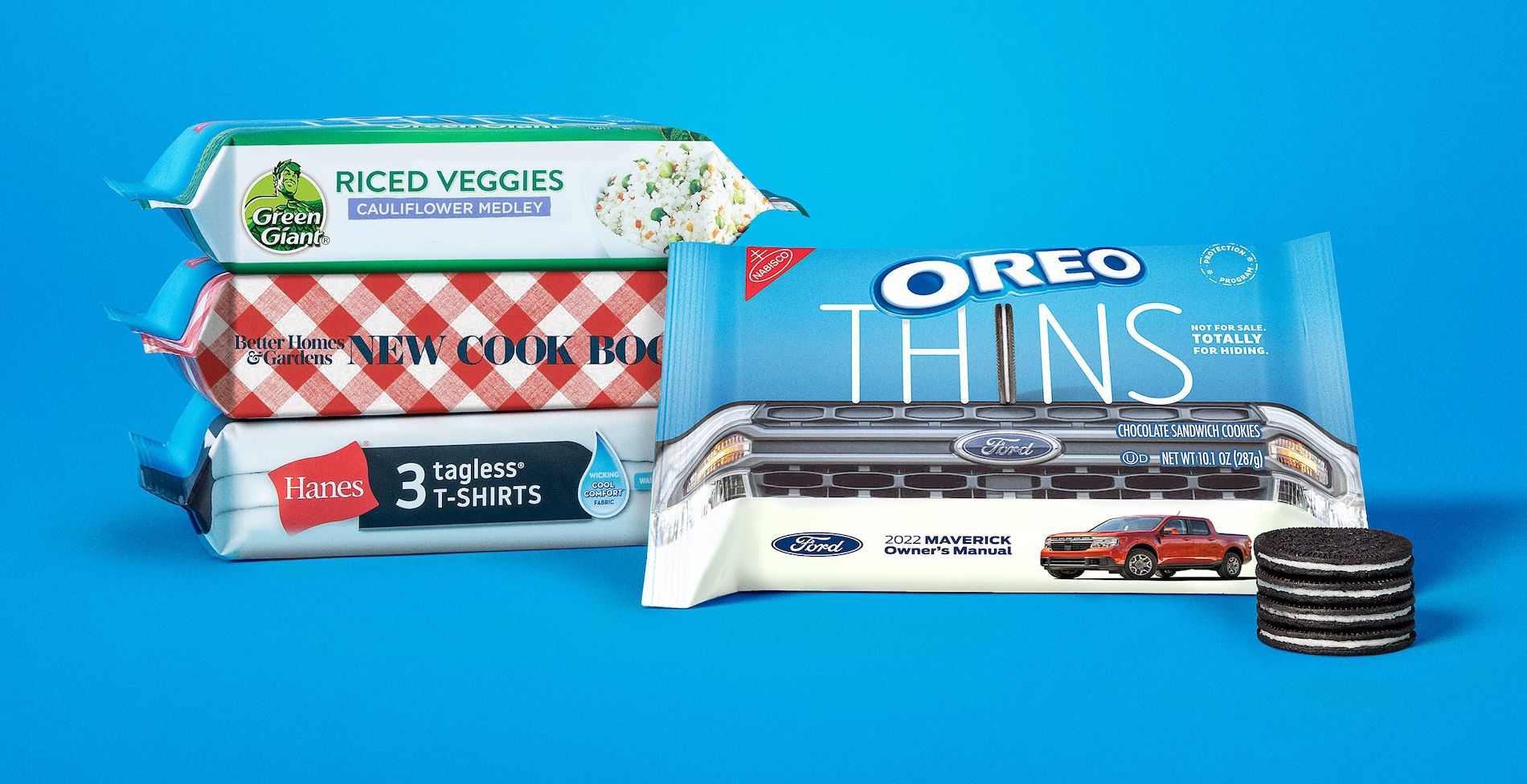 Oreo partnered with Green Giant, Ford, Hanes, and Better Homes & Gardens to create limited run &ldquo;Protection Program&rdquo; packaging for a recent social media sweepstakes.