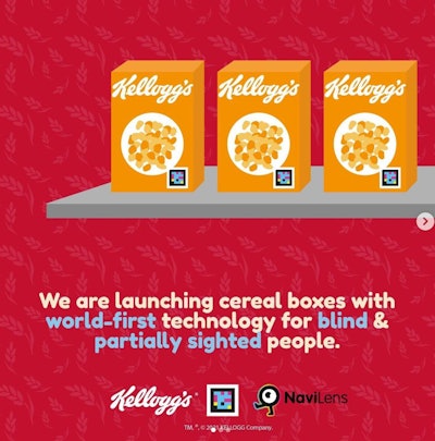 Kellogg's UK's Instagram account announced the program in July. All Kellogg's Europe boxes will contain the NaviLens tag in 2022.