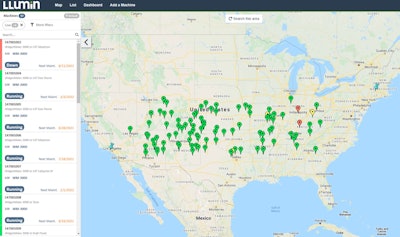 This screen save shows how customers using Llumin software can know the status of specific pieces of equipment in real time no matter where they are located.