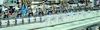 Post-filling handling depends on robotic pick-and-place.