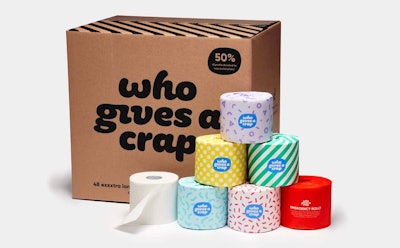 The bright colors and mix of patterns used for WGAC’s packaging are eye-catching, fun, and inviting and match the energy of the brand. Image credit: Who Gives a Crap