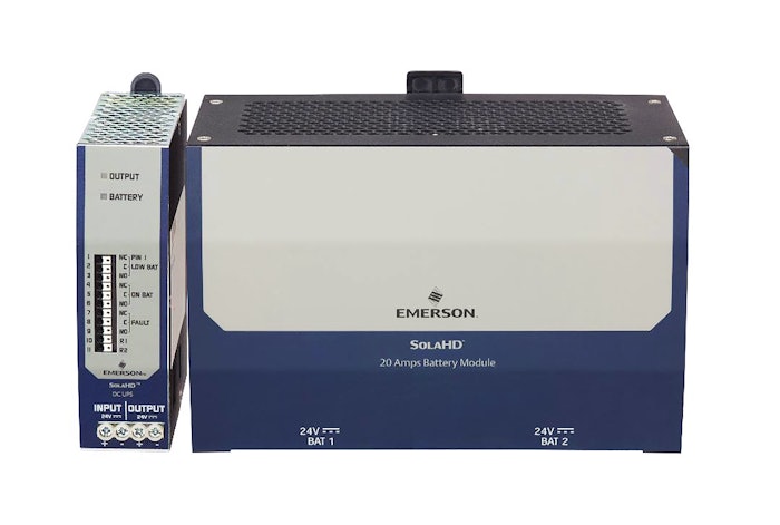 CAPTION: The SolaHD SDU DC-B UPS is an ideal power backup solution because of its wide temperature range, field-replaceable batteries and battery health checks. It can withstand operating temperatures up to +50° C (122° F) without failure in case an air conditioning system or fan is not producing sufficient cooling. Field-replaceable batteries enable fast swap outs to minimize downtime while the battery LED status light on the UPS gives engineers preventive warnings of a future power problem.