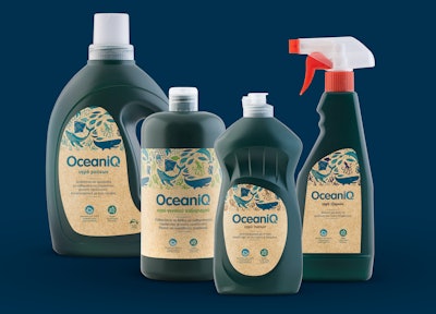 OceanIQ packaging is made from 100% recycled fishnets retrieved from oceans worldwide, with its packaging graphics instantly reflecting its brand purpose.