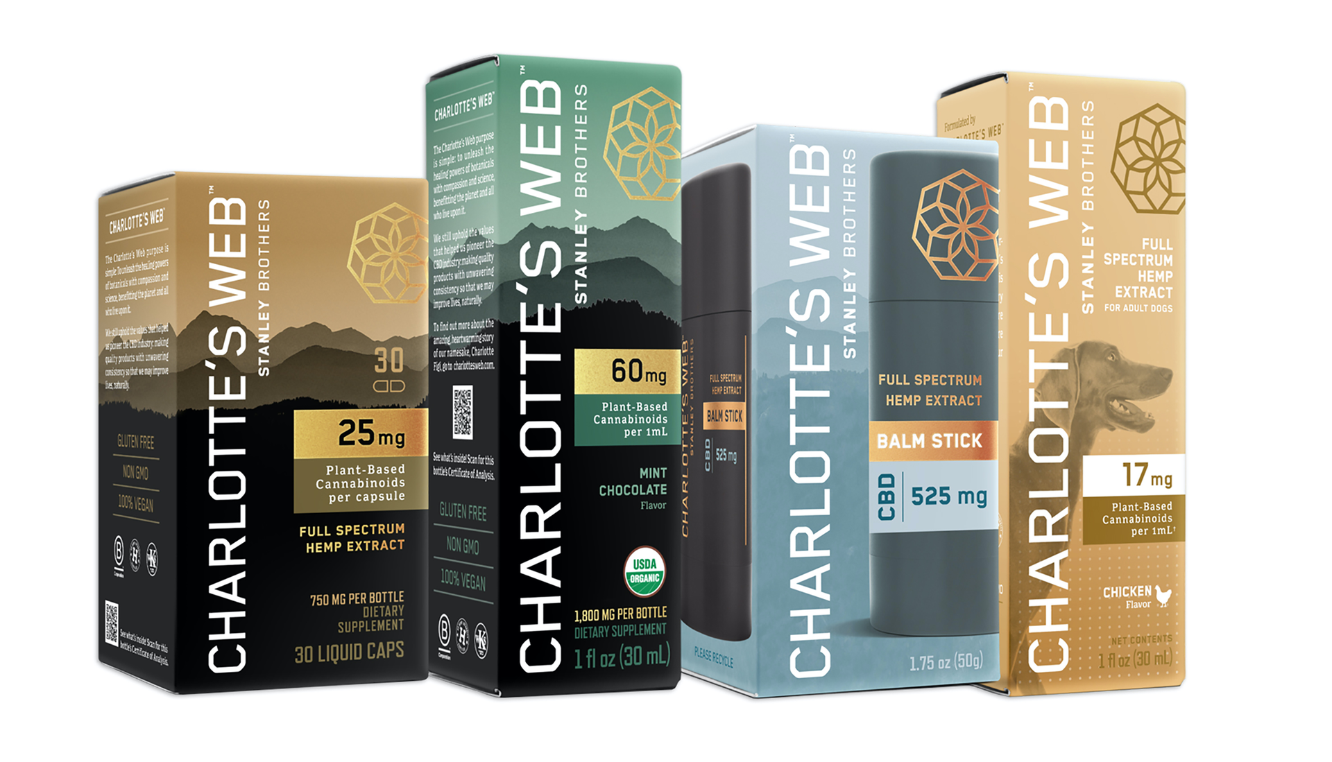 Cartons for Charlotte&rsquo;s Web&rsquo;s products are offset-printed with PMS and dense black inks, in-line with a UV matte coating, a UV spot gloss coating, and Diamond&rsquo;s DiamondTouch&trade; soft-touch coating.