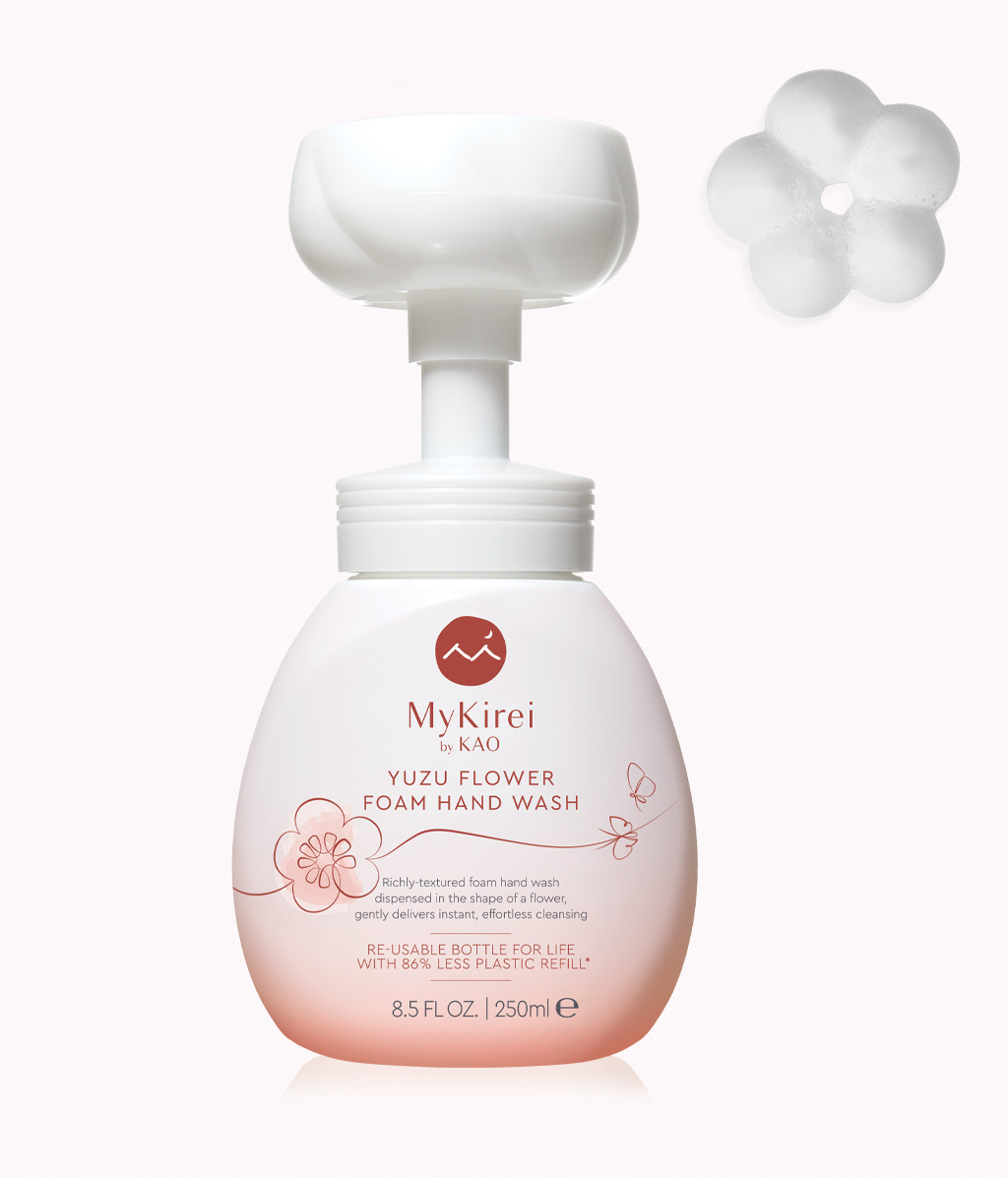 MyKirei&rsquo;s Yuzu Flower Foam Hand Wash comes in a reusable Bottle for Life and dispenses the soap in the shape of a flower.