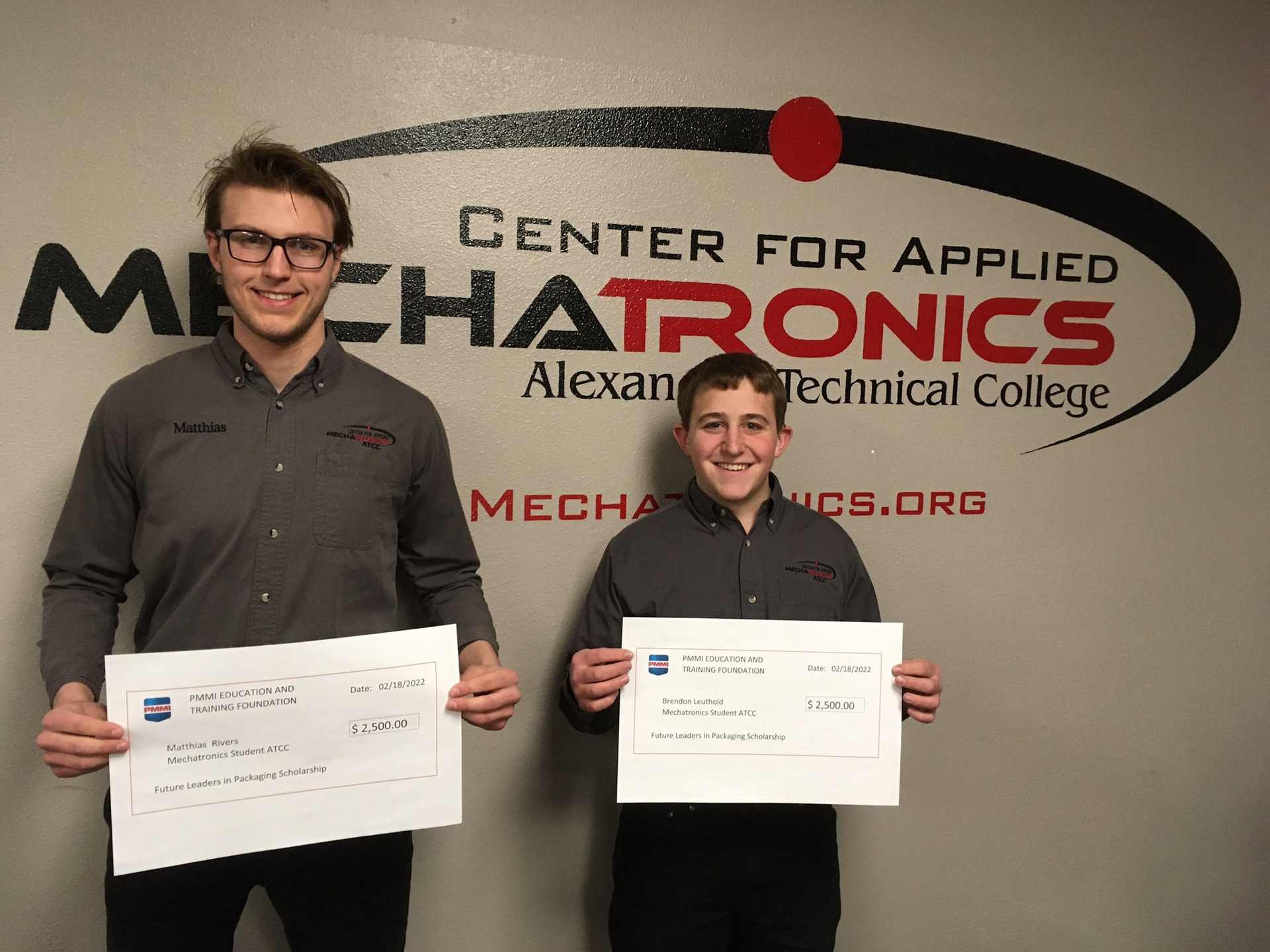 Mathias Rivers (left), and Brendon Leuthold (right), recipients of the Future Leaders in Packaging Scholarship.