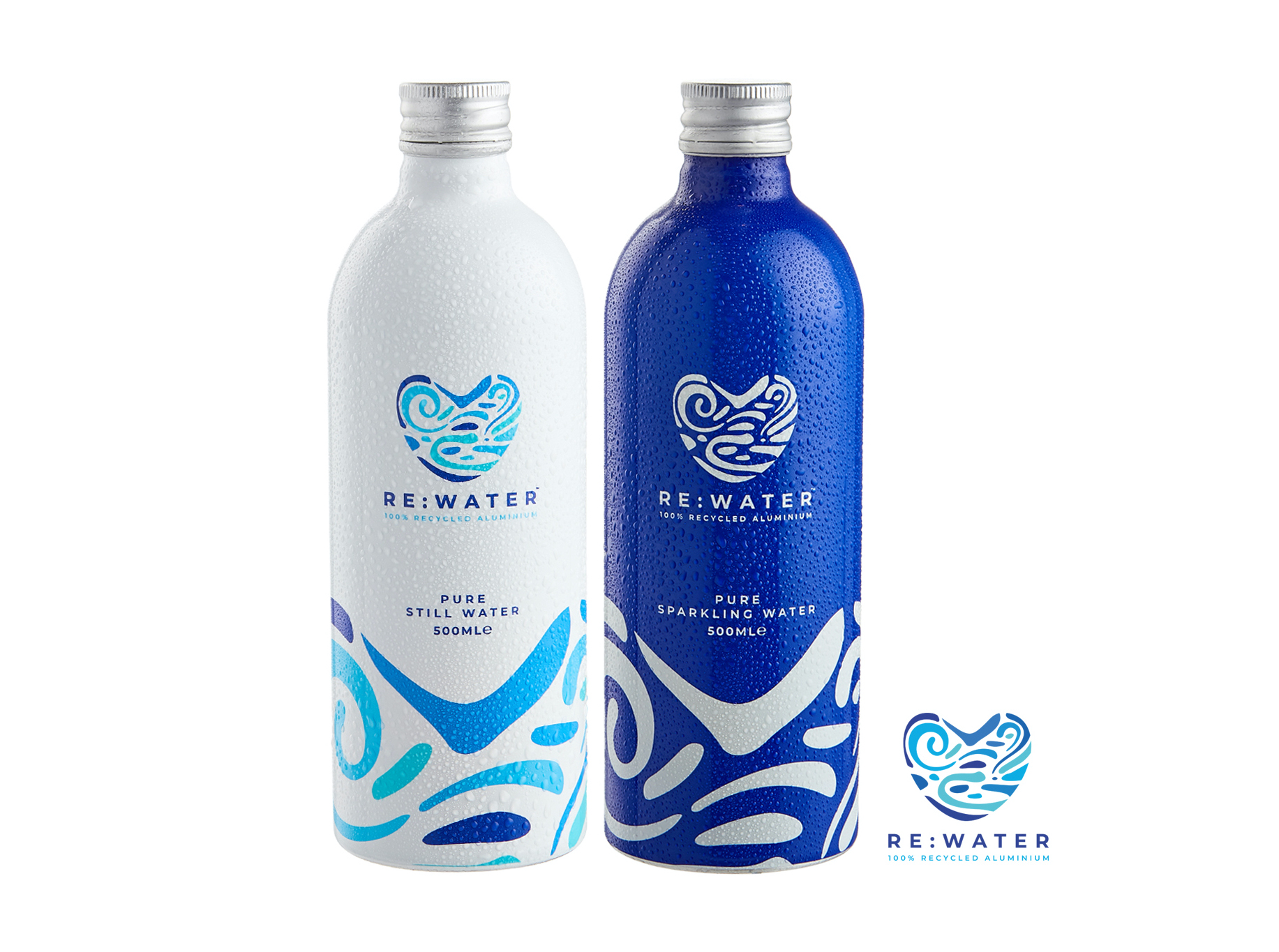 Re:Water chose the 100% PCR aluminum bottle because of its low carbon footprint and its ability to be refilled and reused.