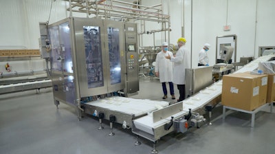 The FP2052 vertical form/fill/seal system produces 90 pouches/min.