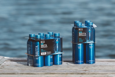 Brita’s Premium Purified Water is packaged in a durable, refillable aluminum bottle, in an 18- and a 25-oz size, with multipacks held together by the Fishbone C-Clip fully-recyclable paperboard carrier.
