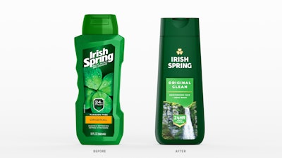 The Irish Spring bottle before and after the redesign.