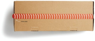 A tear strip, printed to reference to the product’s stitched design, gives consumers a satisfying, controlled rip when opening the shoebox.