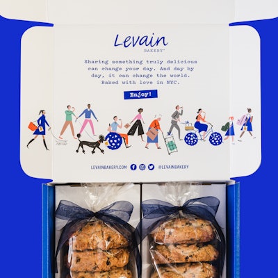 Vibrant graphics depict the ‘cookie parade,’ with a mix of individuals reflecting the diversity of the neighborhood in which Levain Bakery was founded.