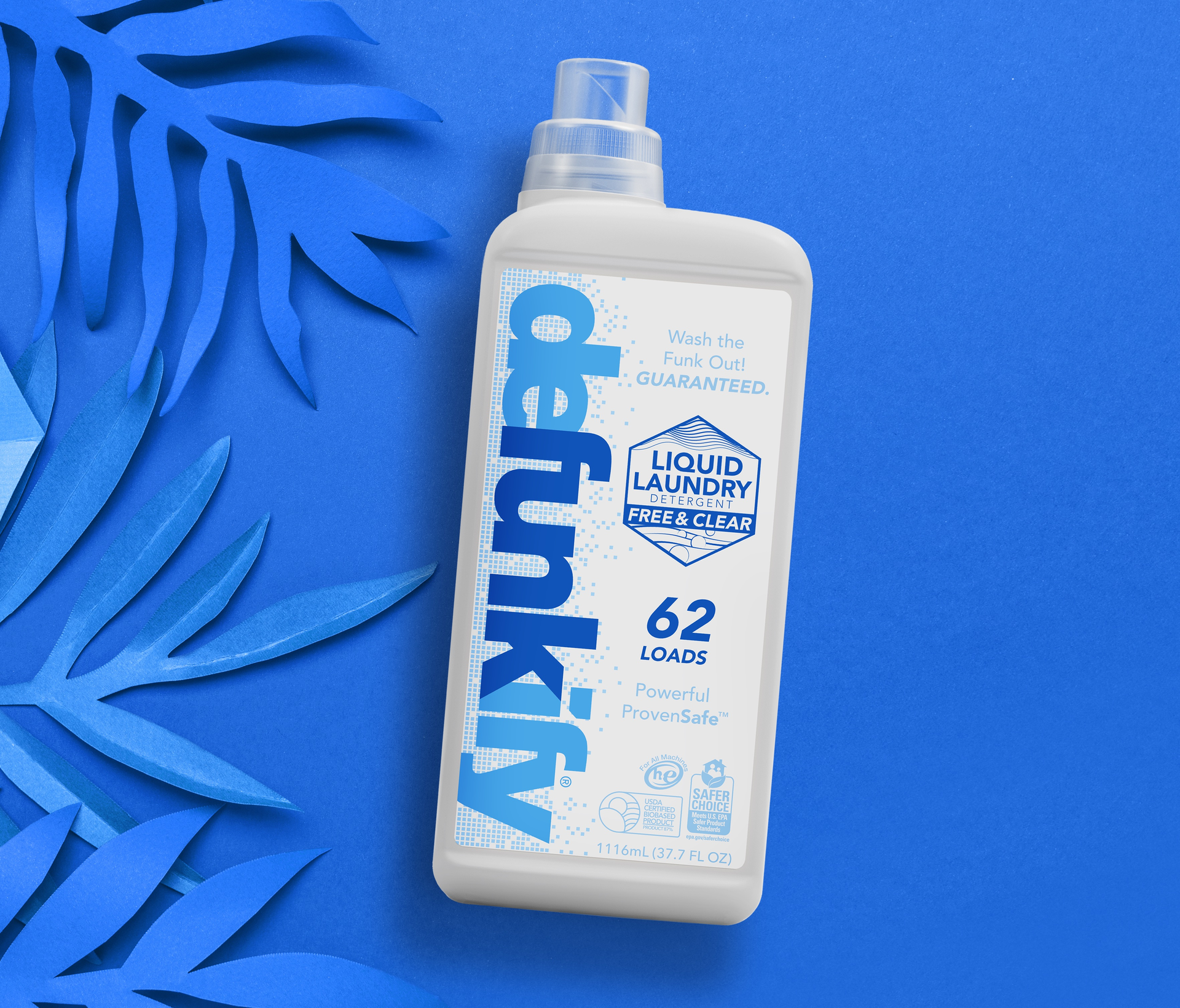 Currently Defunkify&rsquo;s packaging for its liquid laundry detergent products consists of high-density polyethylene bottles made with 25% post-consumer recycled material.
