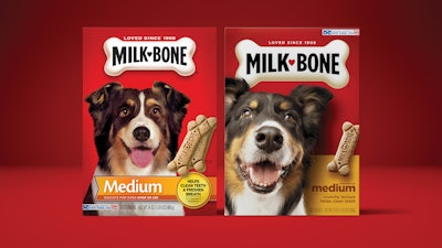 The Milk-Bone packaging BEFORE (l.) and AFTER the redesign.