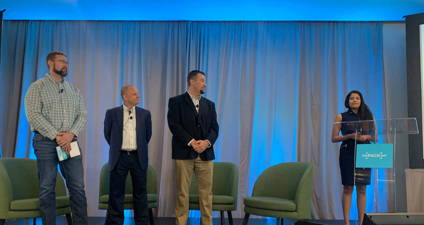 At the[PACK]out, presenting 'Wicked Stability: Predicting the Aging Degradation of Materials' were speakers (from left): Dan Burgess, Henk Blom, and Rod Patch w/ Moderator Seema Momin.